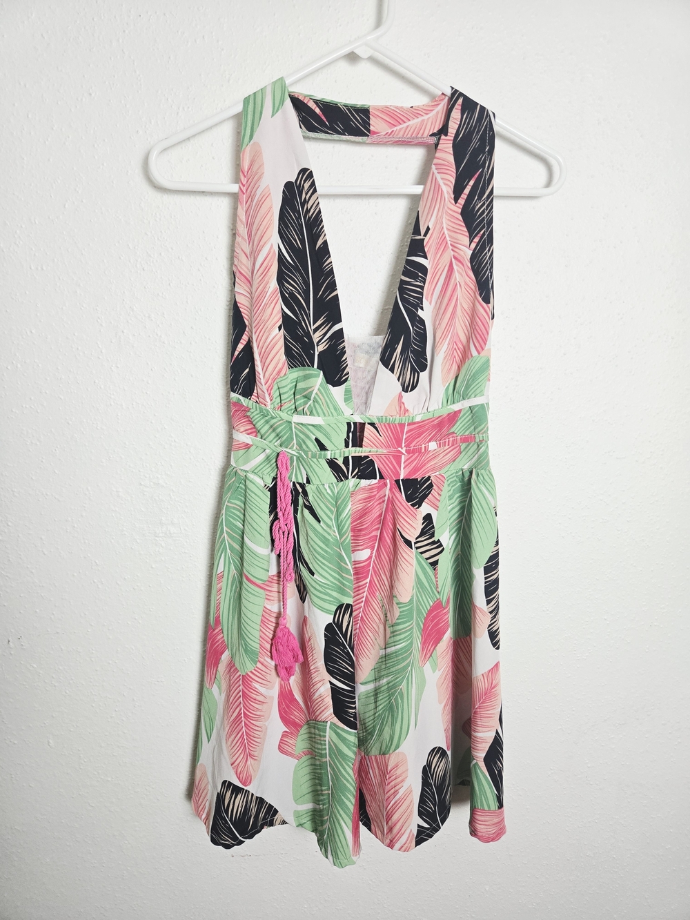 Tropical Feather Print Dress Large bonita